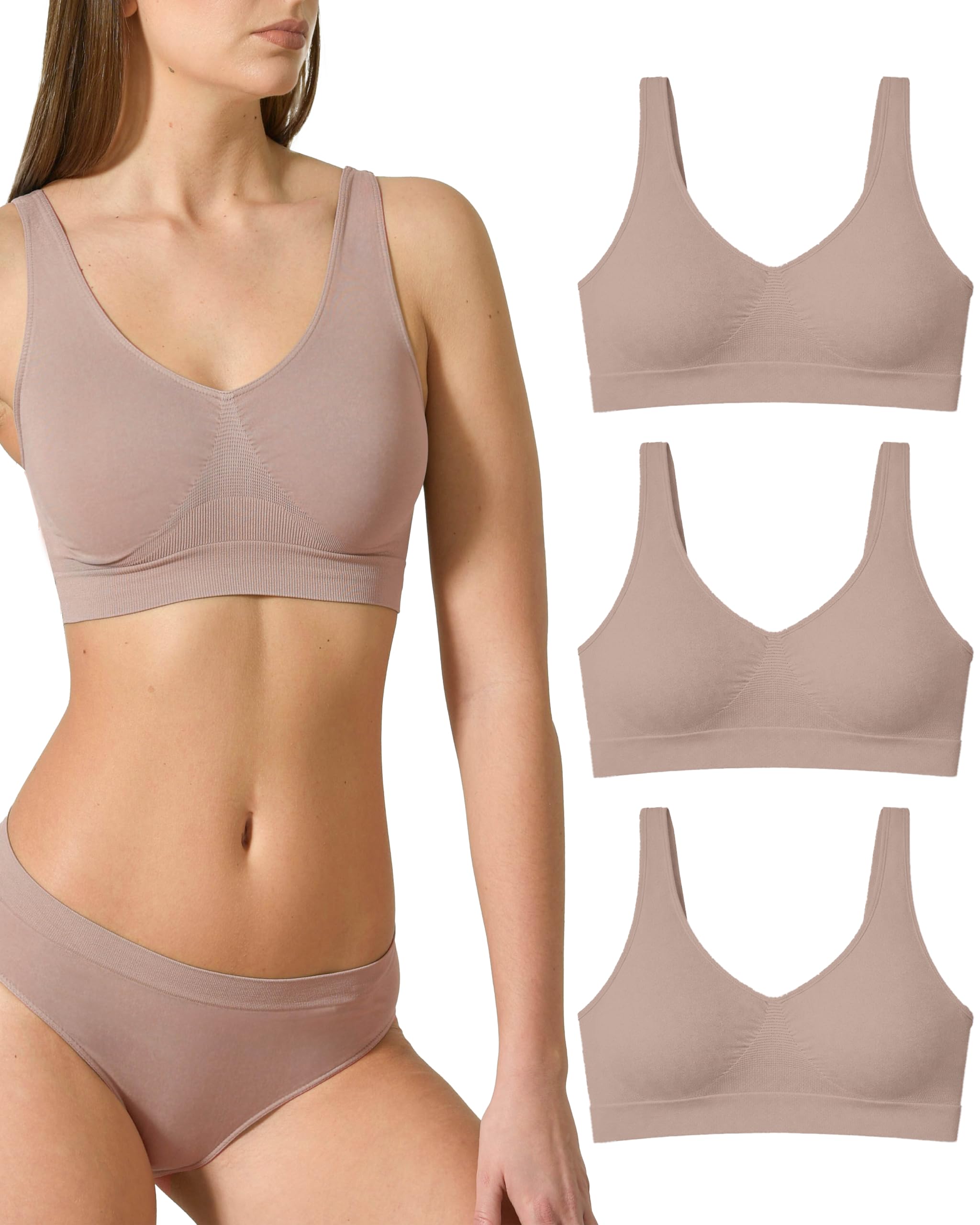 Risalti Reggiseno Senza Ferretto Spalla Larga 3 pz - Bralette Donna Senza Cuciture ed Etichette, Reggiseno Donna in Microfibra Elasticizzata, Brassiere, Top Morbido, Intimo - Made in Italy