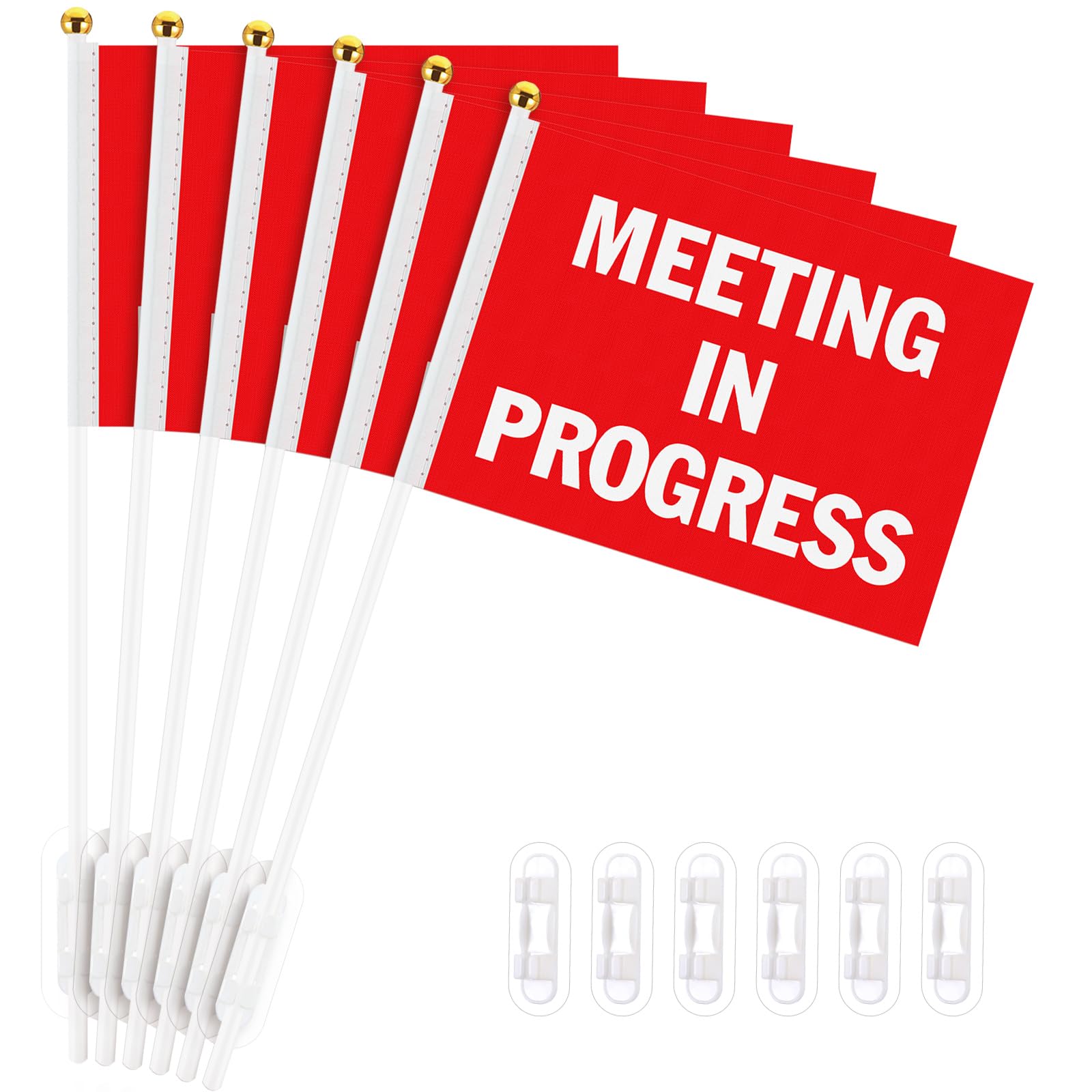 SmoothNovelty 6 Pack Double Sided Desk Sign Flag Office Privacy Signal with Clip Desk Sign for Office Cubicles, Workspaces (Meeting in Progress)