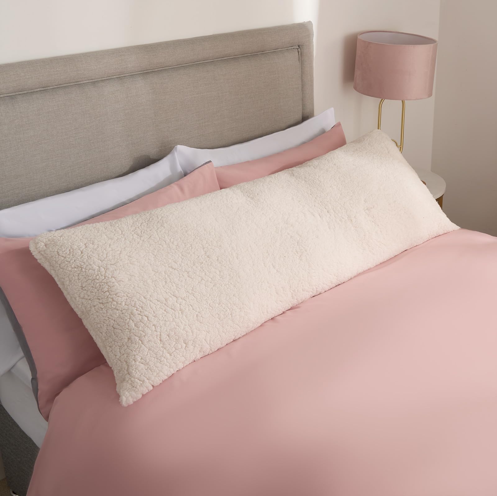 OHS Bolster Pillow Teddy Fleece Cream, Long Pillows Sleeping Relaxing Snuggle Cushion Back Support Pregnancy Pillow Super Soft Warm Cosy, 137 x 40cm โ image 1