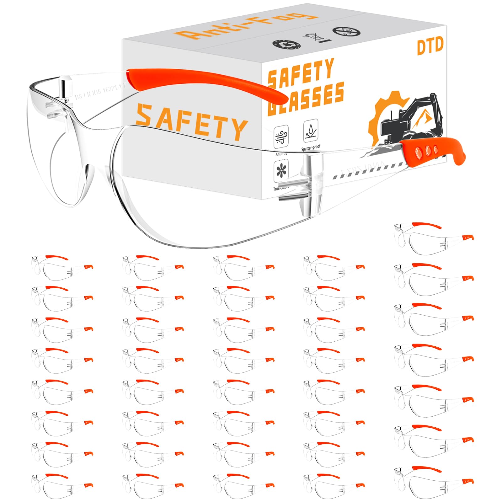 DTD Construction Safety Glasses for men Anti Fog Impact Resistant 40pc