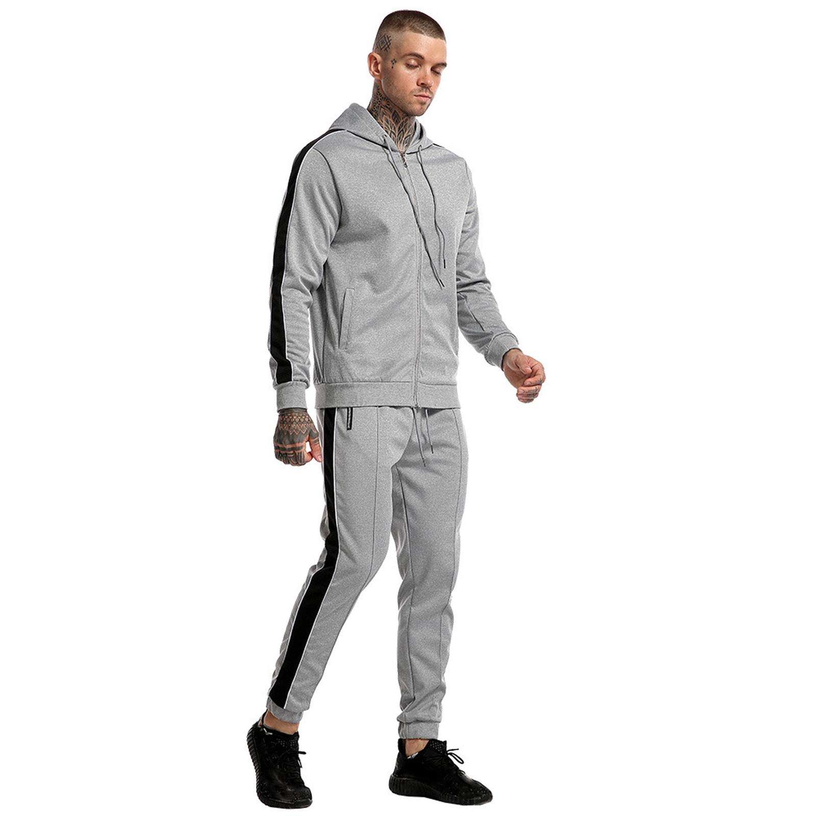 Tuta da uomo con zip e cappuccio, pantaloni da jogging con tasca | Tuta Per Il Tempo Libero Sport Uomo Casual Giacca da Golf Pantaloni Jogging Tasca Set Casa Lavoro