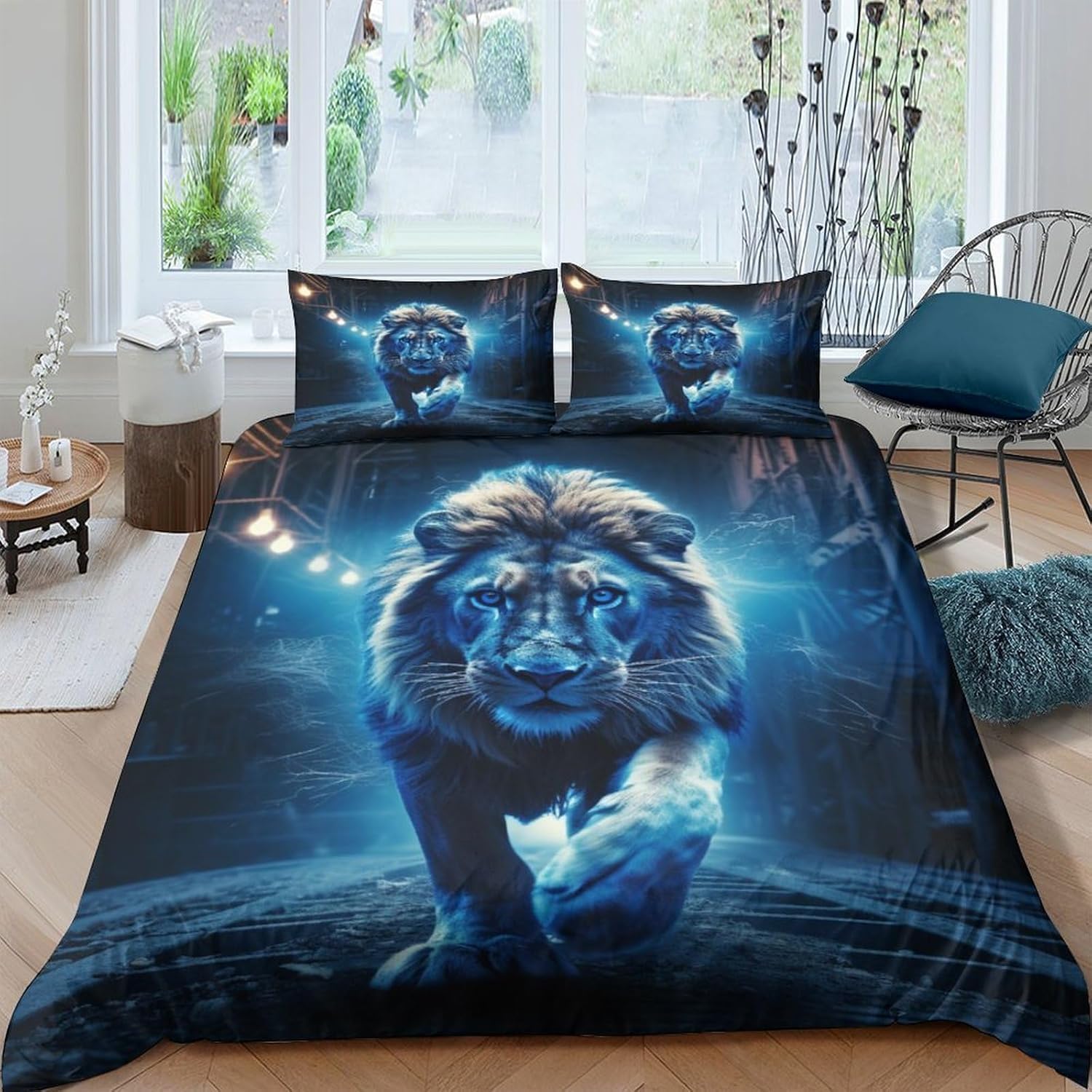 Housse de couette 3D sets de housse couette en microfibre parure de lit 1 2 personnes lion