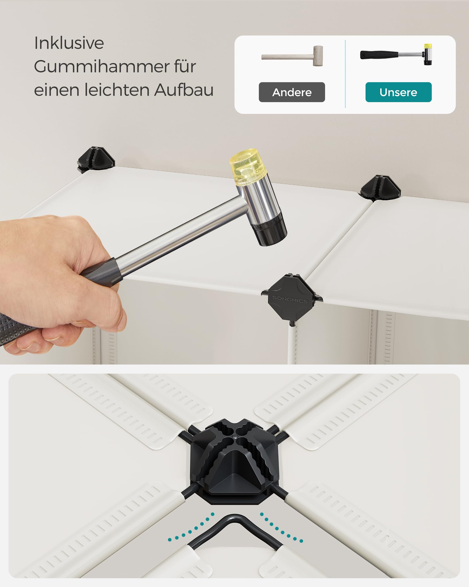 SONGMICS Schuhregal, Regalsystem, Steckregal, Set aus 6 Würfeln, DIY Regal, stapelbar, aus PP-Kunststoff, als Garderobe, für Schlafzimmer, Büro, 31,5 x 64 x 97,2 cm, cremeweiß LPC111M01