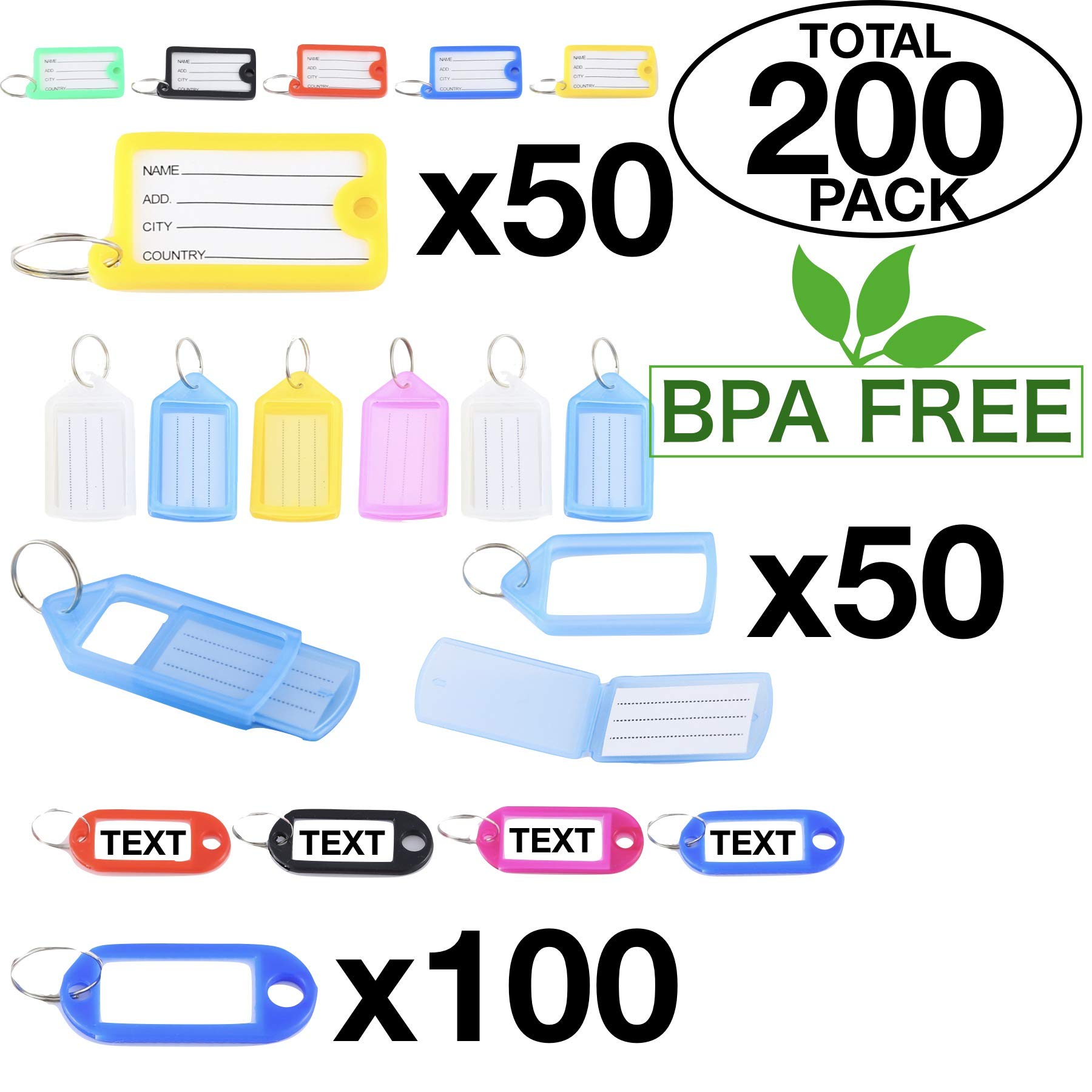 Buy 200 Pack Plastic Key Tags with Ring and Label Window Bulk Assorted
