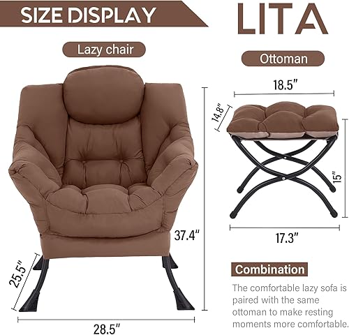 Miniatura 169 de Lita Silla relajada con otomana, tapizado ornamental, moderno de ocio, contemporáneo para lectura con reposabrazos, un bolsillo lateral para sala de