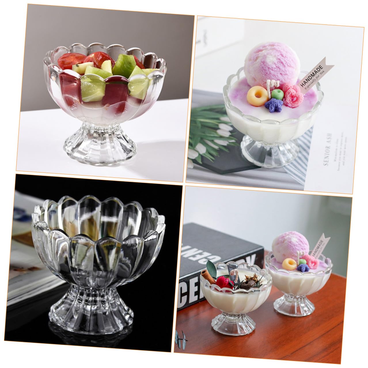 Vasos De Postre Transparentes 100 Ml, Copas De Helado y Gelatina De Vidrio, Aptos Para Hogar y Restaurante, Set De 6 Unidades