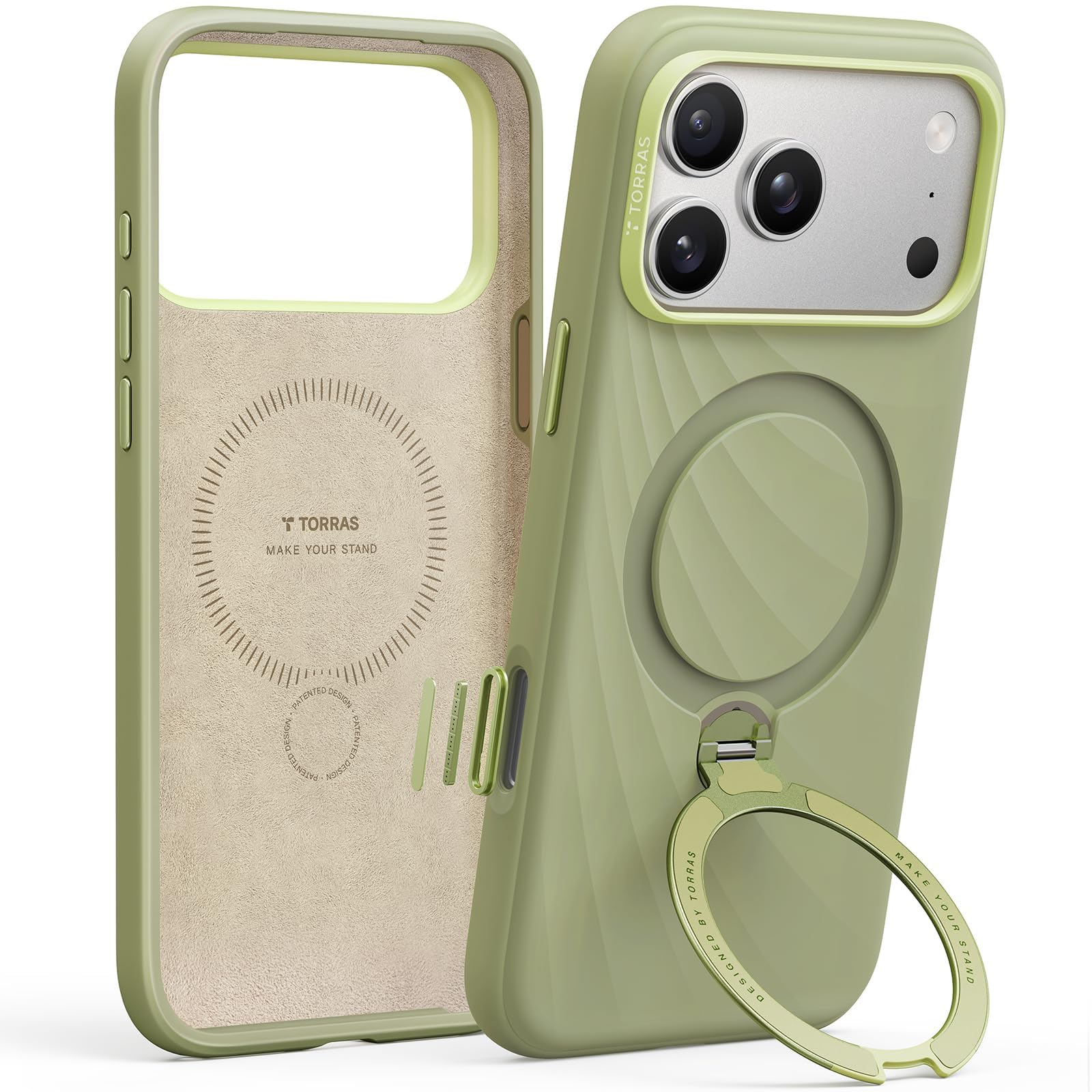 TORRAS Ostand Q3 Wind silicona funda para iPhone 17 Pro (actualización de sensación premium) superior silicona líquida duradera (360° soporte magnético) cámara protección contra caídas funda para