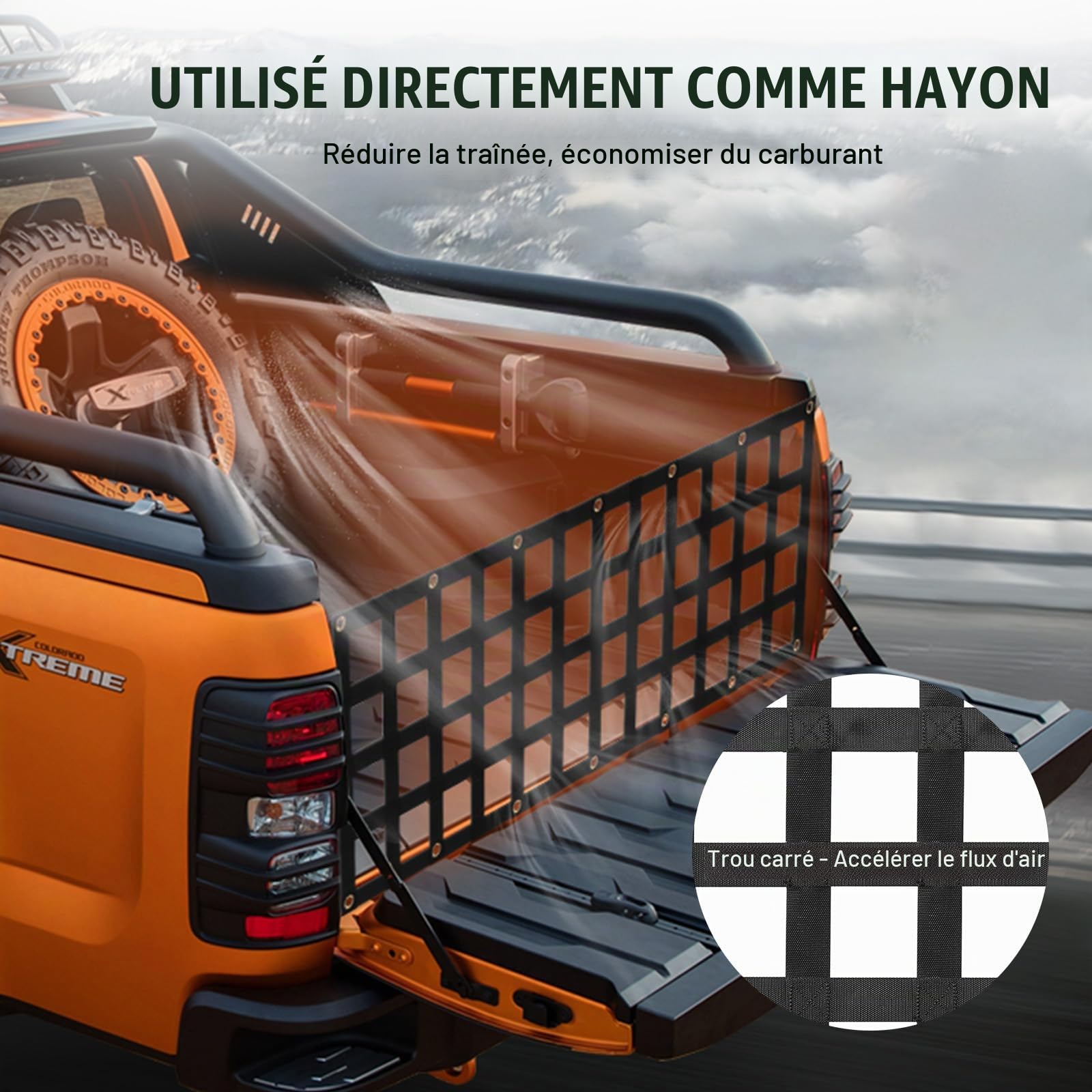 VEVOR Filet de hayon, 1525 x 470 mm, Filet de Chargement Robuste pour Plate-Forme de Camion, 4 Sangles télescopiques réglables, Extensible et Durable, réglage Flexible, pour Pick-up, remorque, Jeep