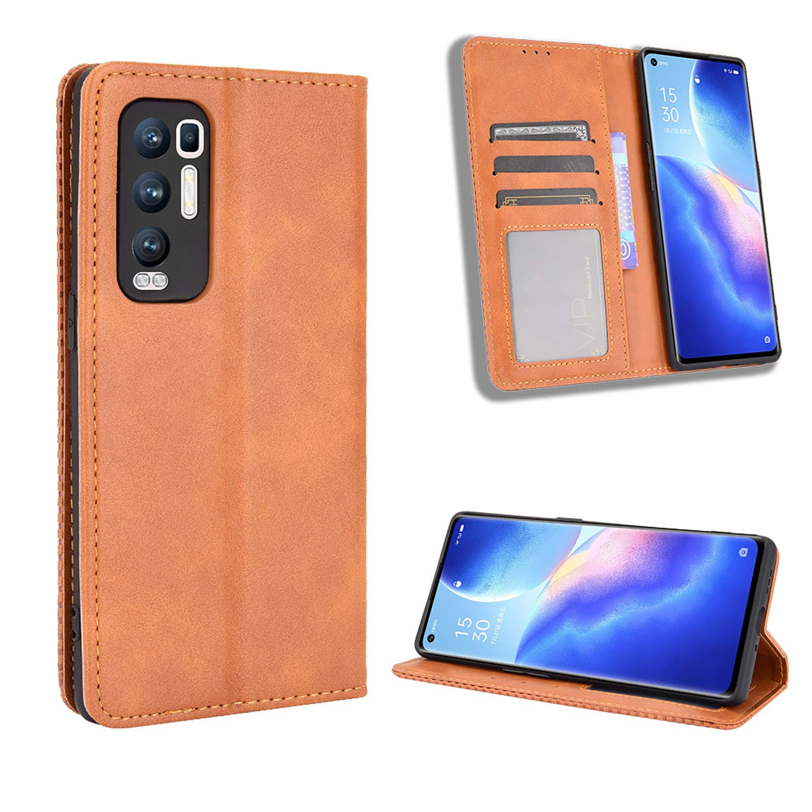 LINER Flip Cover per Oppo Find X3 Neo, Il Cellulare Custodia con più Slot per Schede e Staffe, Pelle Premium Guscio Attratto Magneticamente Adatto per Oppo Find X3 Neo - Nero