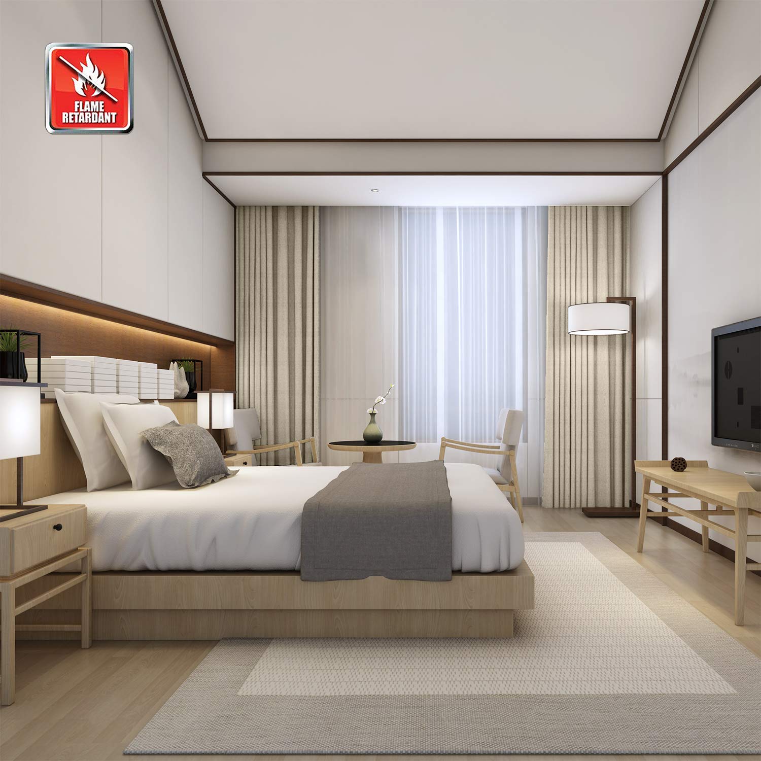 Pannello oscurante isolante termico ignifugo, 254 cm di larghezza x 259 cm di lunghezza, design con occhielli per casa, ufficio, hotel, scuola, cinema, ospedale, ignifugo, ad alta efficienza