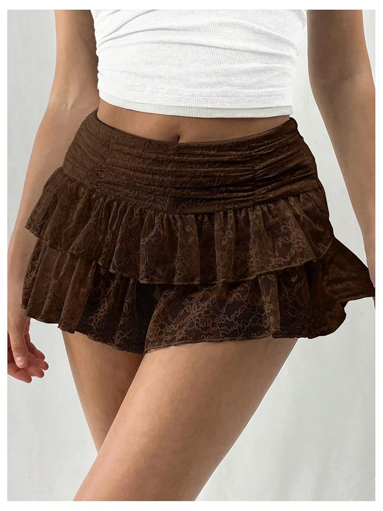 Amazon.com: SHENHE Women's Y2k Lace Layered Mini Skirt