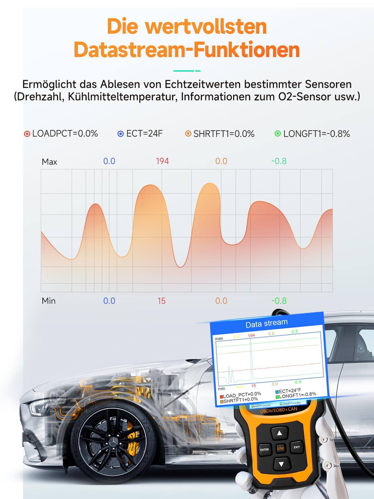 ANCEL AD410 Enhanced Auto OBD2 Diagnosegerät, OBDII/EOBD Diagnose Fehlerspeicher Auslesen, 8 Sprachen DTC KFZ Diagnosegerät für nach 2002 Alle Fahrzeuge (Schwarz/Gelb)