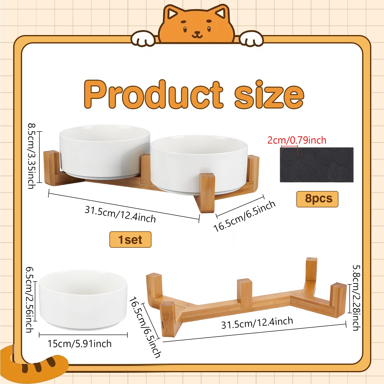Ciotole per cani in ceramica con supporto in legno