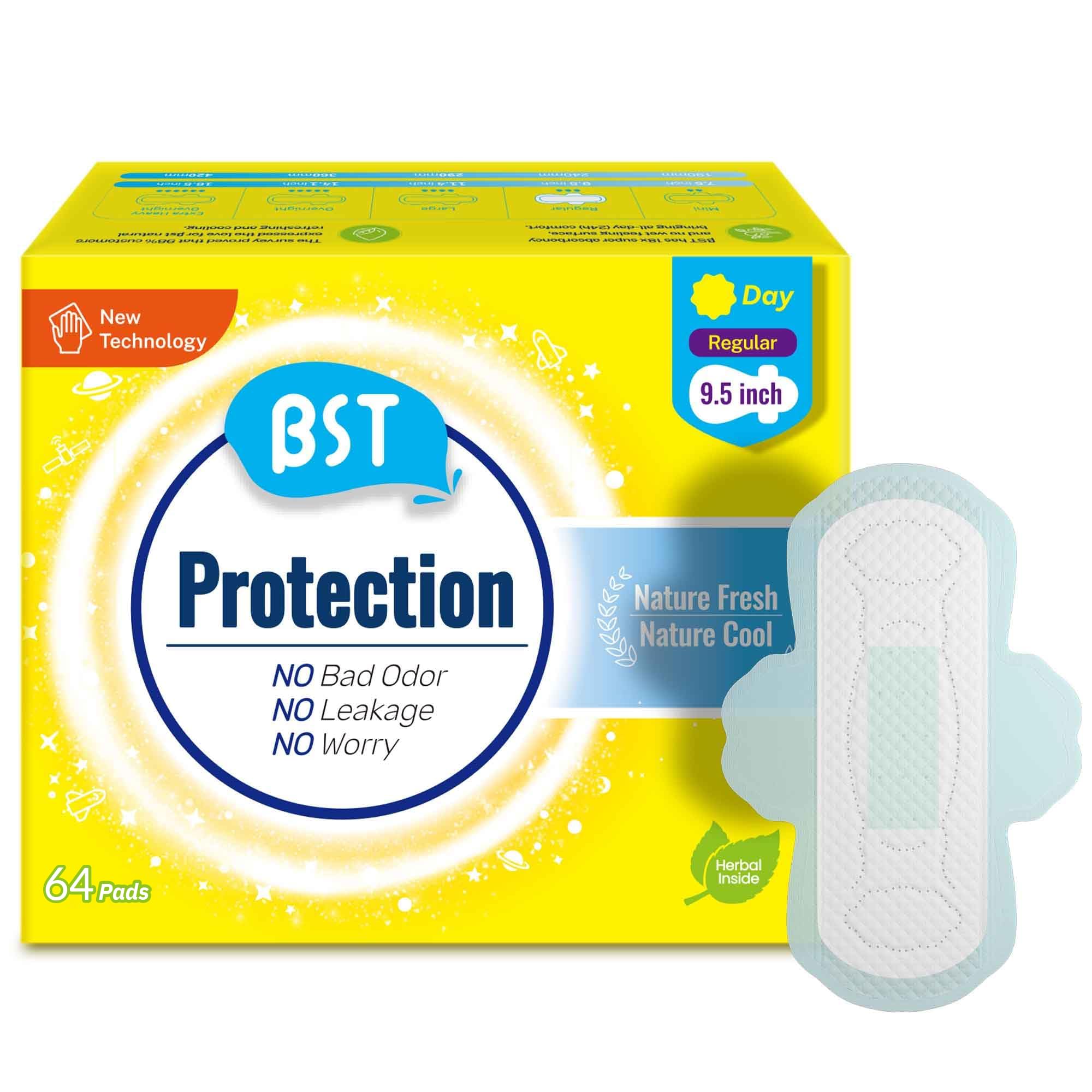BST Mint Fresh Pads for Women, Regular 64 Count, Invisible Breathable Ultra Thin Daily Pantiliner, Odor Fighting &amp; All Day Freshness, Daily Feminine Hygiene Protection for Light Flow