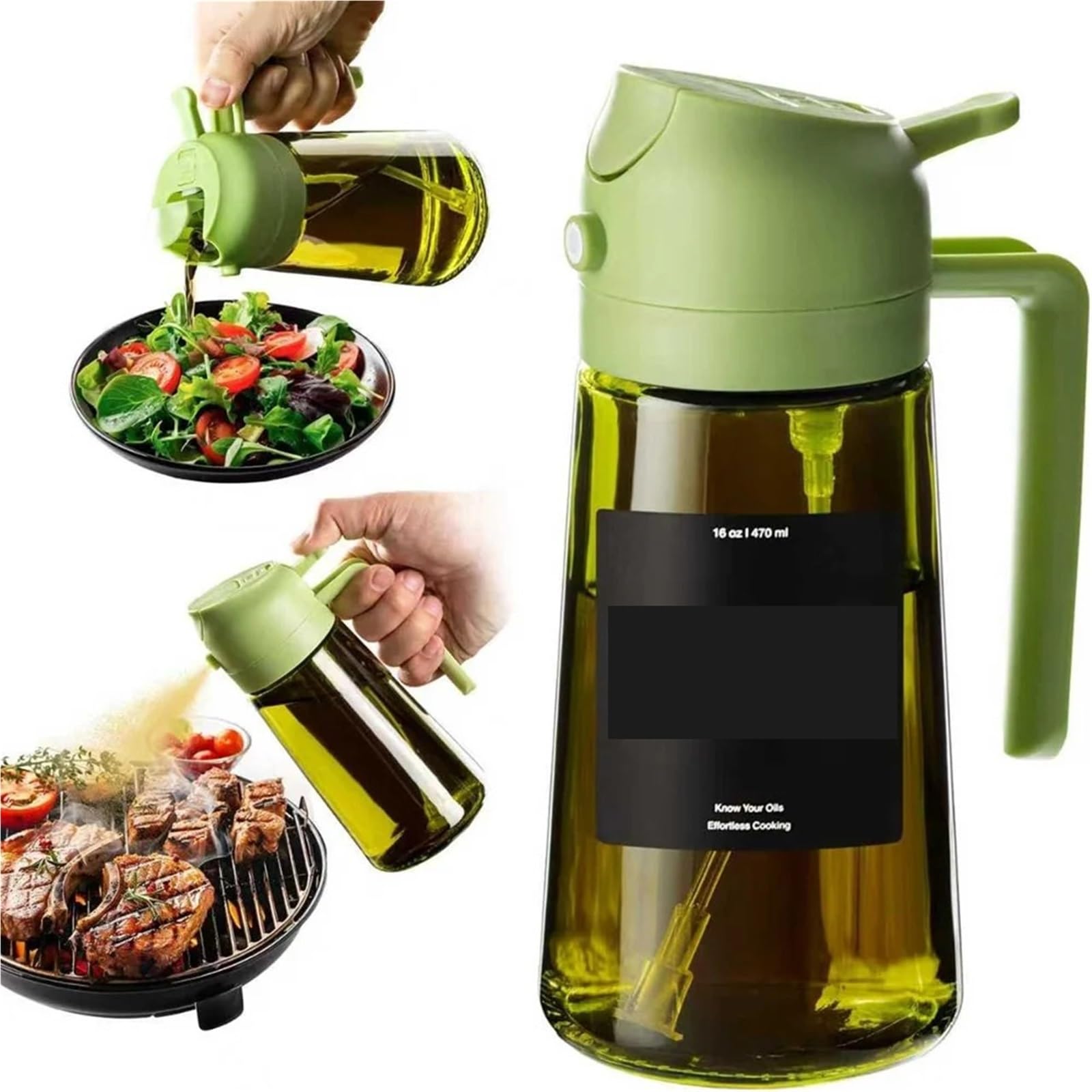 POAHNCU Oil Spray Bottle, 470ml 2-in-1 Oil Sprayer Dispenser For Cooking, Thick Glass Spray Bottle,for Air Fryer,Salad