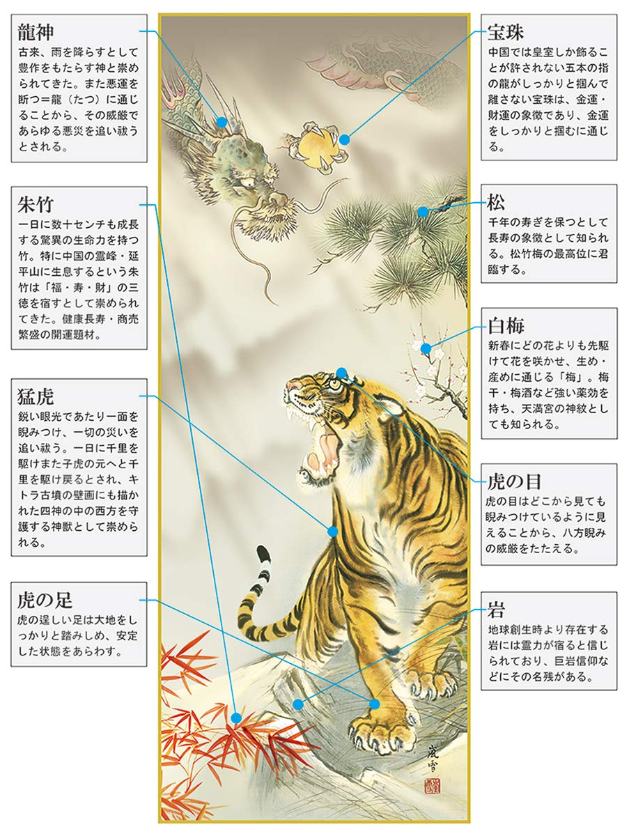 Amazon.co.jp: 掛け軸 モダン 尺三 開運画掛軸 龍虎吉祥之図 濱田 嵐雪