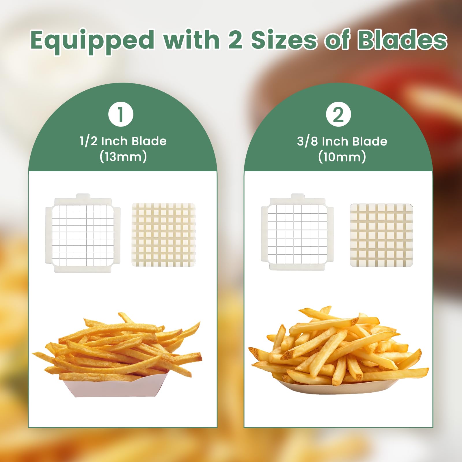 Huanyu Cortador eléctrico de patatas fritas con cuchillas de 2 tamaños, cortador de verduras multifuncional para patatas, zanahorias y pepinos (verde)