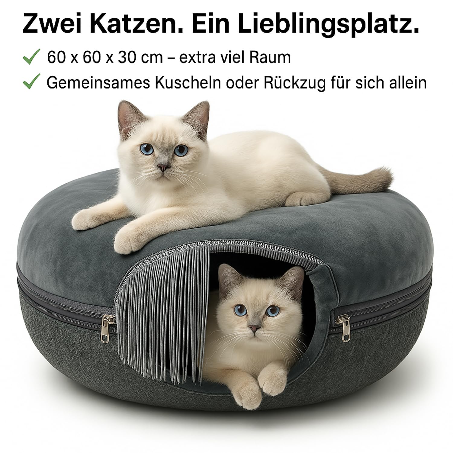 Katzen Donut mit Flauschigen Kuschelbett | Anti-Slip Unterfläche | Atmungsaktiv | Katzentunnel aus Filz mit waschbaren Kissen Bezug | Katzenhöhle