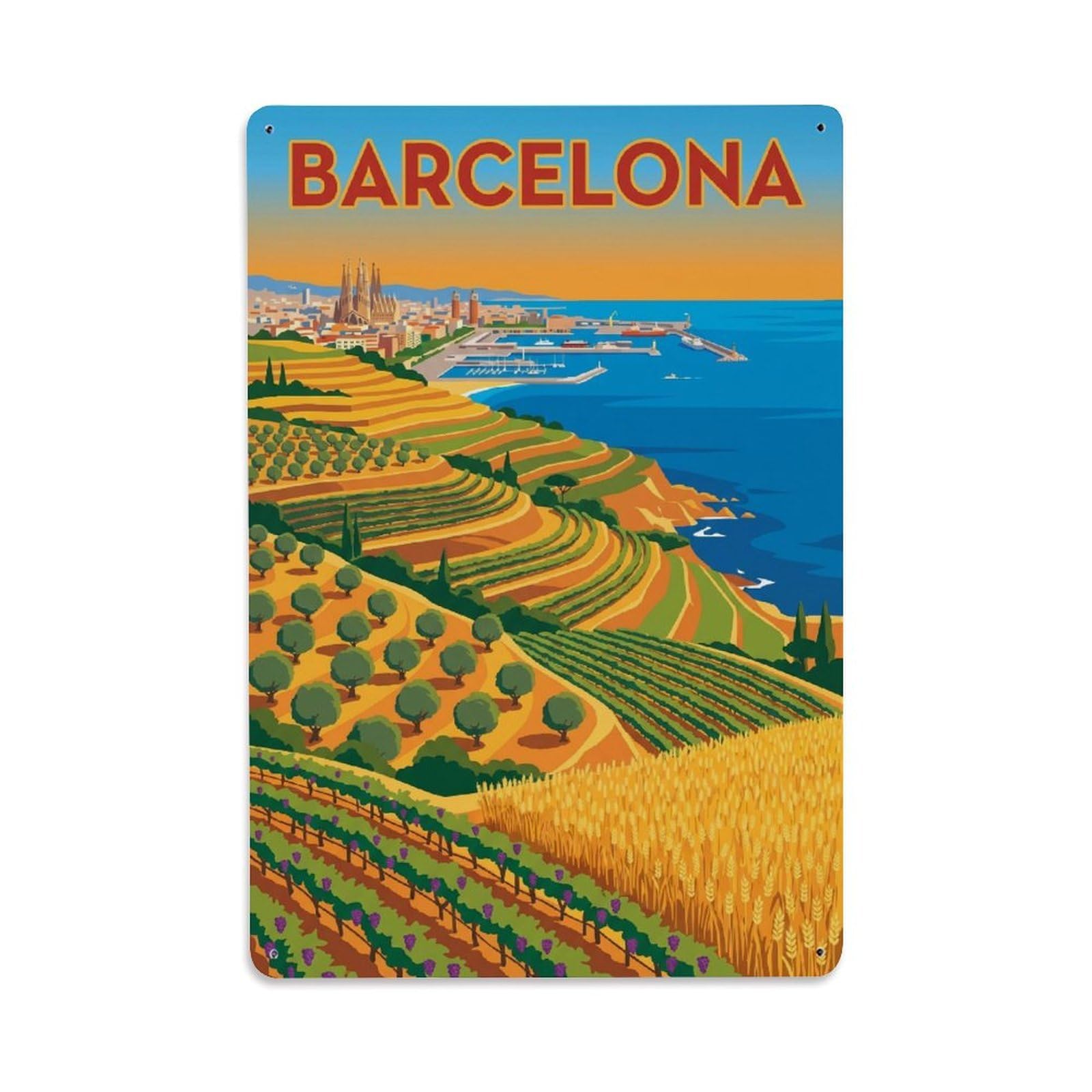 Vintage Travel Slope Spain Terraced Metal Tin Sign