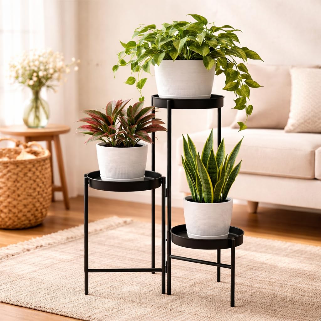 3 Tier Metal Plant Stand for Indoor & Outdoor | Heavy Duty Iron Flower Pot Stand | Multi-Level Planter Rack | Black Plant Holder for Home, Balcony & Garden-image-45
