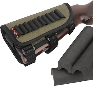TOURBON Green Adjustable Cheek Rest Pad Rifle Shell Holder with Elastic Cartridge Loops, Removable Eva Pad, Hunting License Holder Pouch - TOURBON