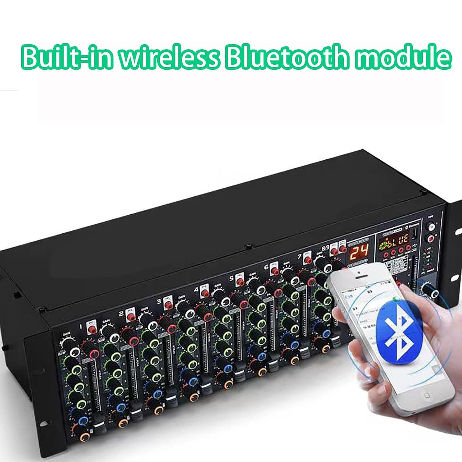 Mikser Au-dio do montażu w szafie, profesjonalny mikser DJ z 9 wejściami, 24 rodzaje efektów pogłosu, obsługuje bezpośrednie odtwarzanie przez USB/mp3/b-l-u-e-t-o-o-t-h, do transmisji, pokoju nagrań