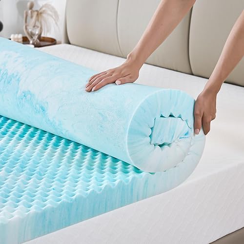 Bednew 3 Inch Memory Foam Mattress Topper Queen, Cooling Gel Infused Mattress Topper Queen Size, Egg Crate Foam Mattress Topper for Back Pain,