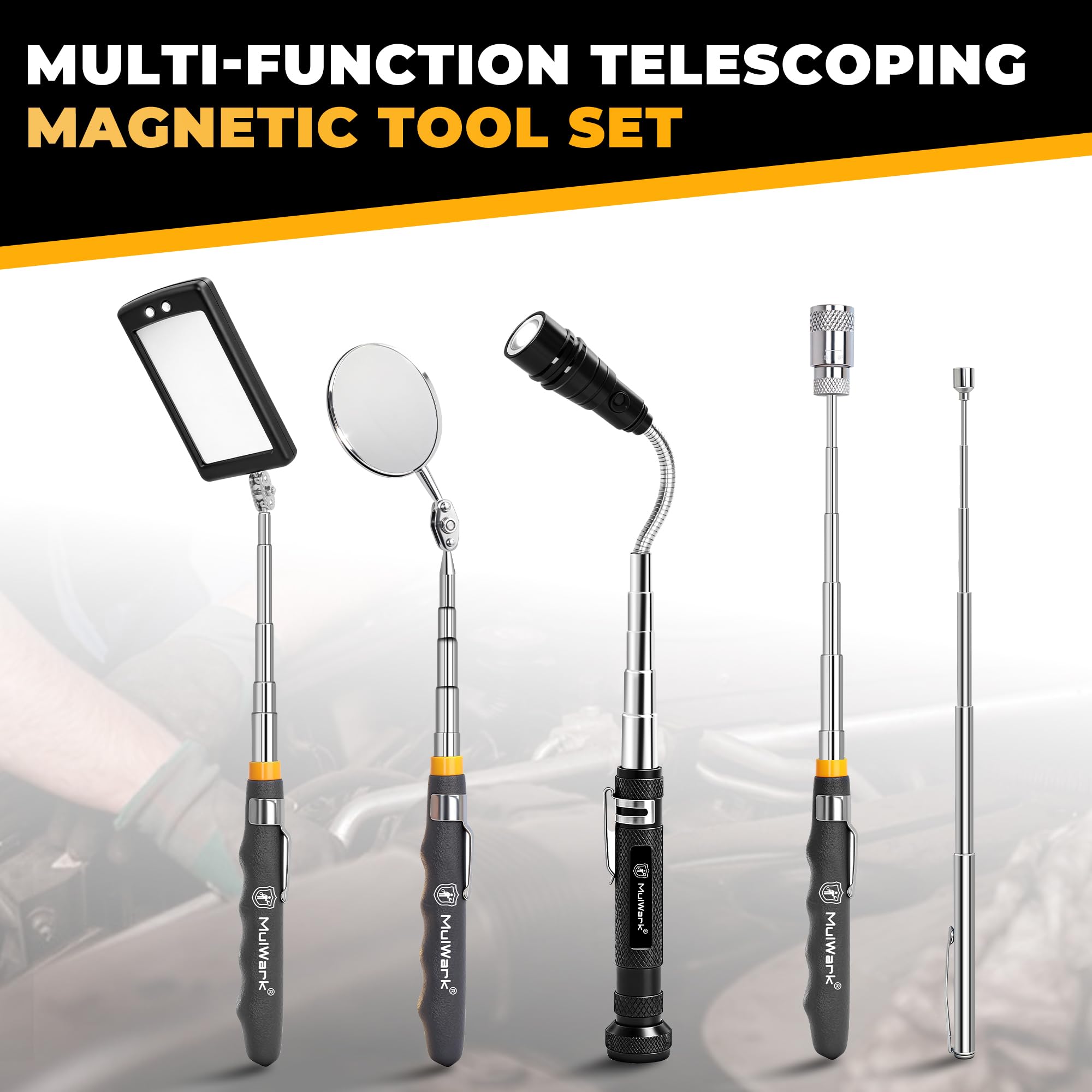 Mulwark 5 pcs Telescoping Magnetic Pickup Tool with Strong Pull Force: Non-Slip Extendable Magnet Pickup Tool: Telescopic Magnetic Pick-Up Tool with Extra Strong Magnet (7pcs Large) - Image 5