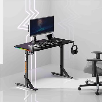 ErgoGaming Nova Profesyonel RGB Oyuncu Masası 112x60 Siyah, RGB Aydınlatmalı, Karbon Fiber Yüzey