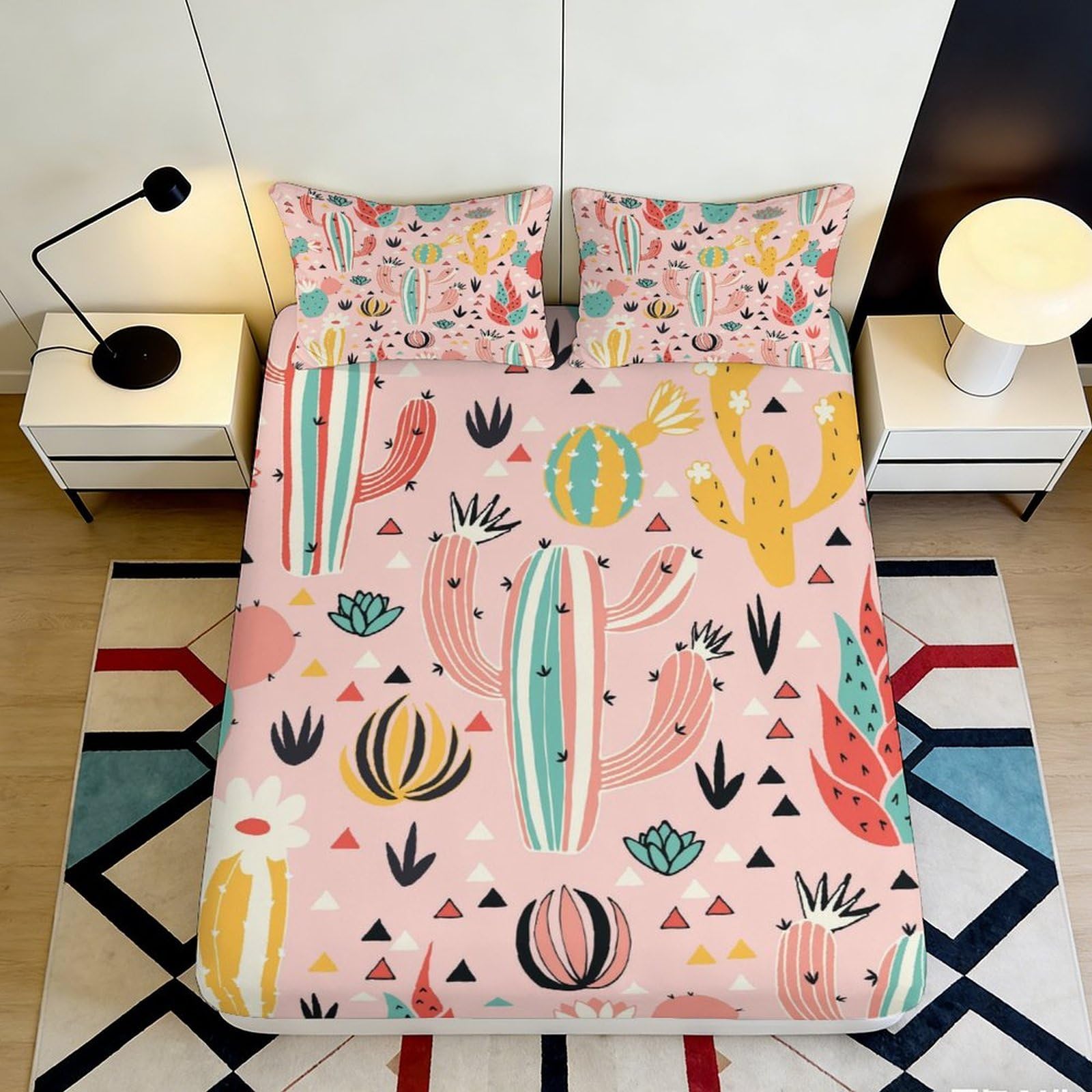Jqzkxnhpbr Style-4 3D Printed Pink Cactus Fitted Sheet Microfiber Soft Breathable Desert Plant Mattress Cover For Bedroom Guest Room 90X200x25cm