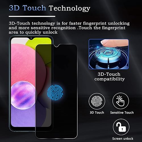 Miniatura 6 de Paquete de 2 protectores de pantalla de privacidad para Samsung Galaxy A03s, película de vidrio templado de privacidad dureza 9H sin burbujas a
