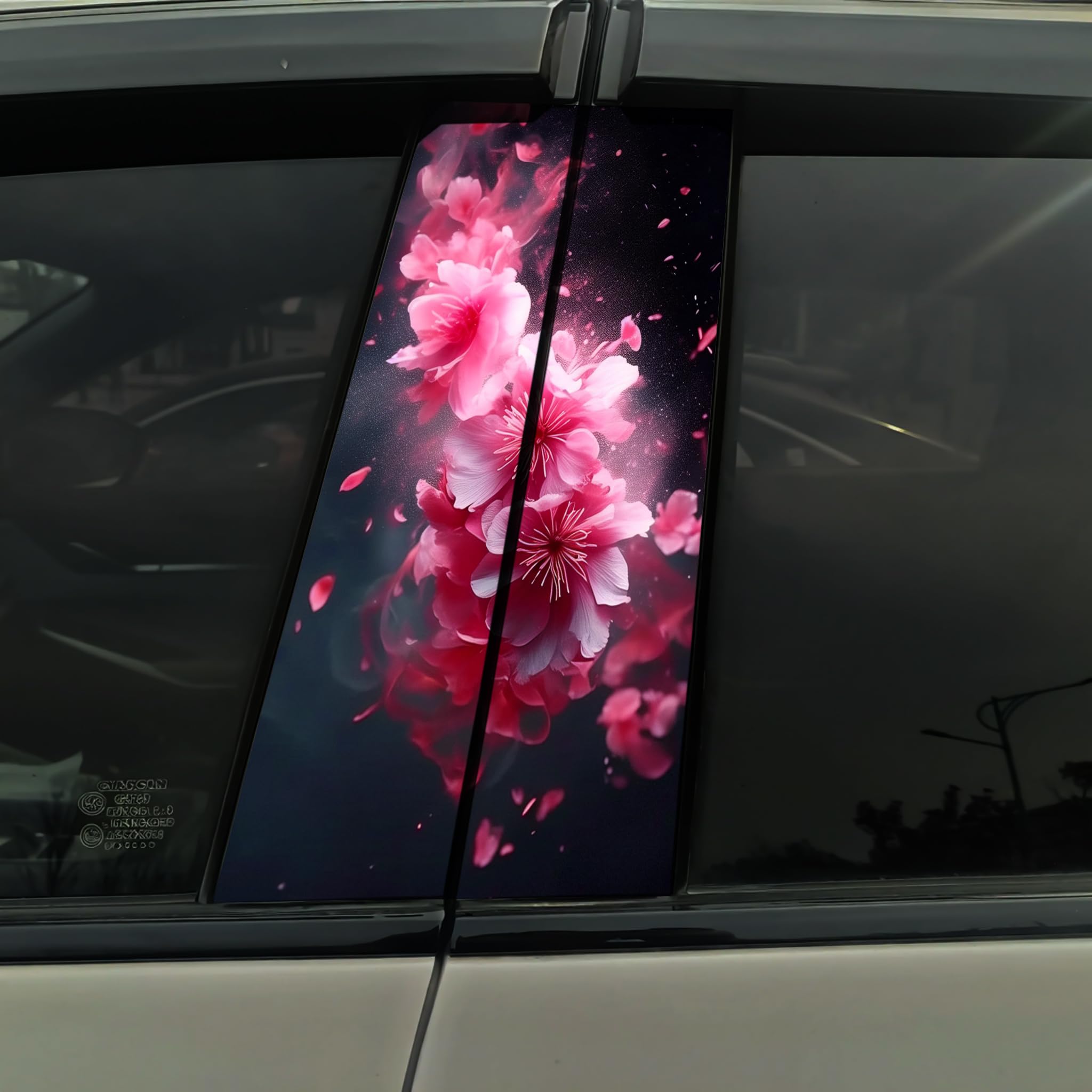 2-Pack Peach Blossom Car B-Pillar Stickers - Waterproof Vinyl Decals, Scratch-Resistant Cover & Decorative Design, Self-Adhesive Auto Door Stickers