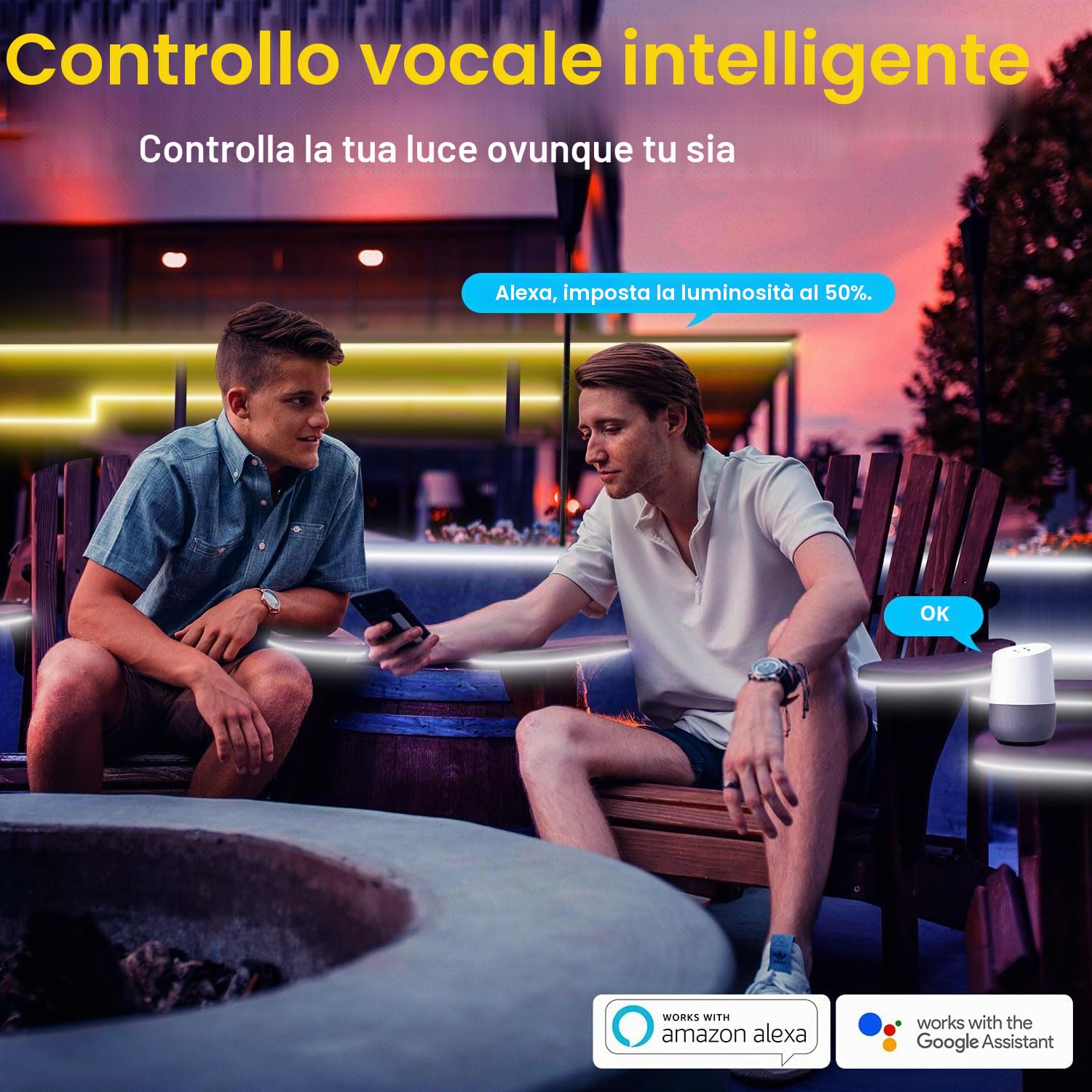 Striscia LED Esterno Bianco Freddo a Bianco Caldo Dimmerabile, Luci LED Compatibile con Alexa, Luce LED Senza Filo Smart, 24v Impermeabile Striscia Adesive per Cucina, Giardino (IP67) (15M)
