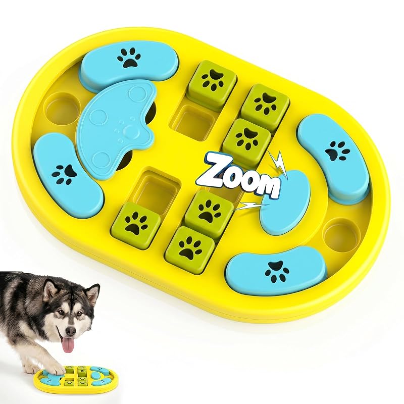 Comedouro Lento Interativo para Cães com Quebra-Cabeça de Petiscos TRIGRAND Amarelo, 1 unidade