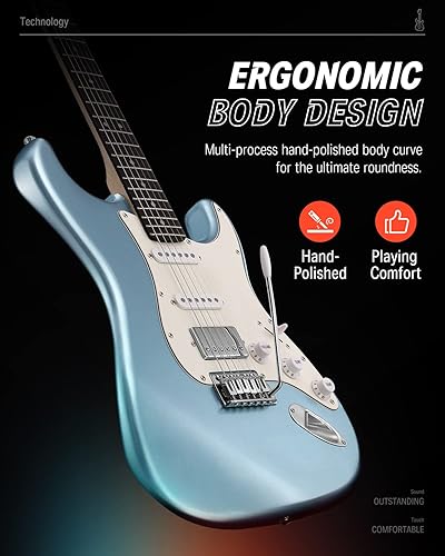 Miniatura 3 de Donner Kit de guitarra eléctrica para principiantes de 39 pulgadas, pastilla HSS con división de bobina, azul hielo metálico