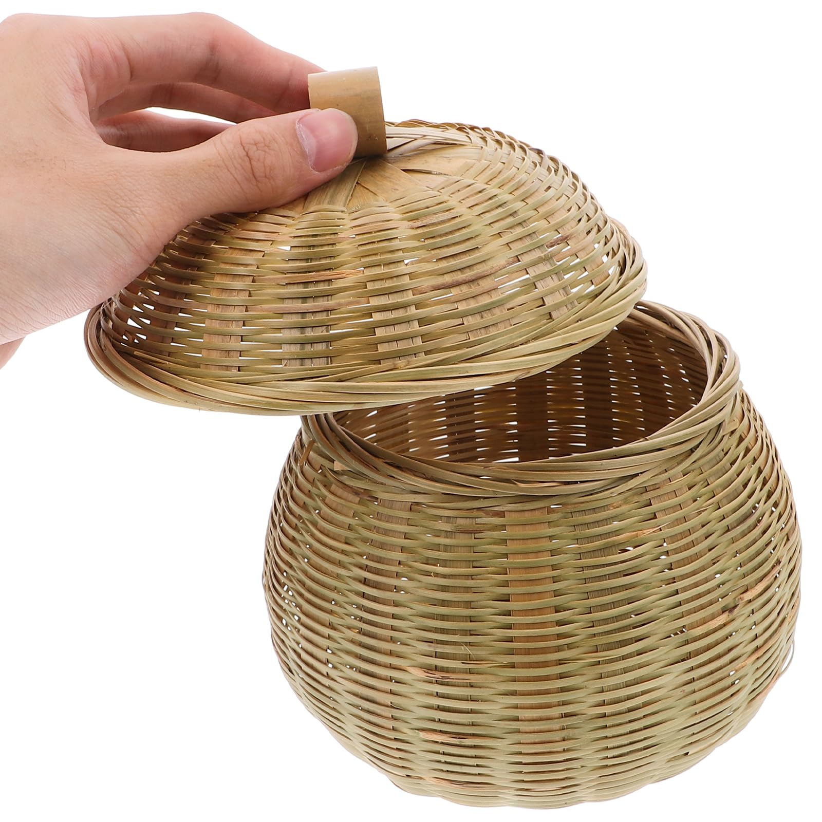 LIFKOME Round Wicker Basket with Lid Pumpkin Shape Basket Rattan Storage Basket Hand Woven Storage Box Kitchen Organizer for Eggs Fruit Vegetable and Small Items