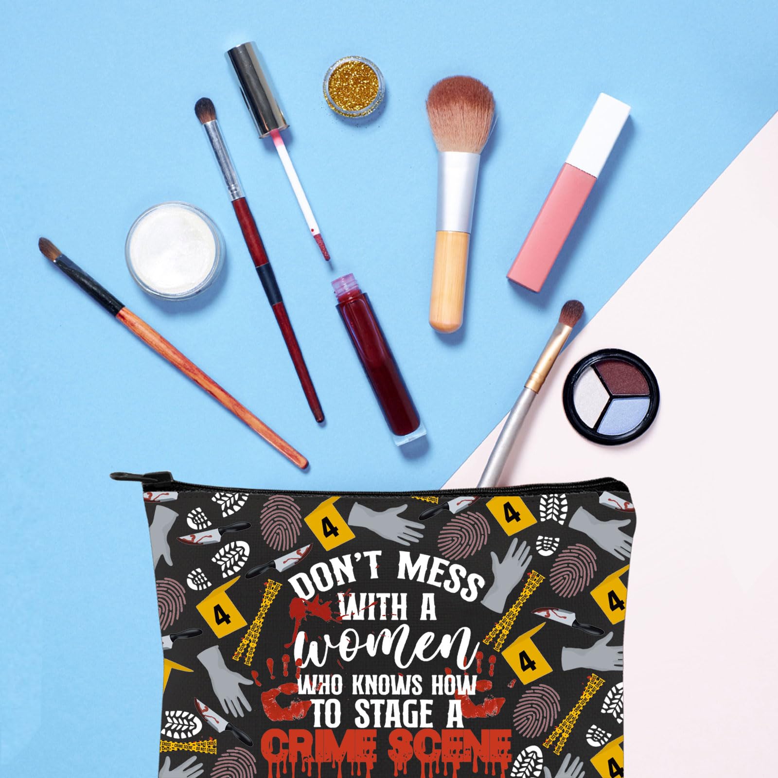 Don't Mess with a Woman Who Knows How to Stage a Crime True Crime Makeup Bag Murder Show Lover Gift Cosmetic Bag (Crime Scene 3UK) - Image 4