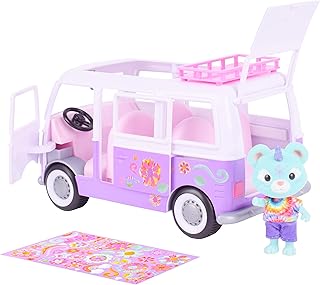 Sunny Days Entertainment Honey Bee Acres Rainbow Ridge Flower Groove Van â€“ Purple Vehicle with Exclusive Unicorn Figure | Tie Dye Stickers to Customize Toy