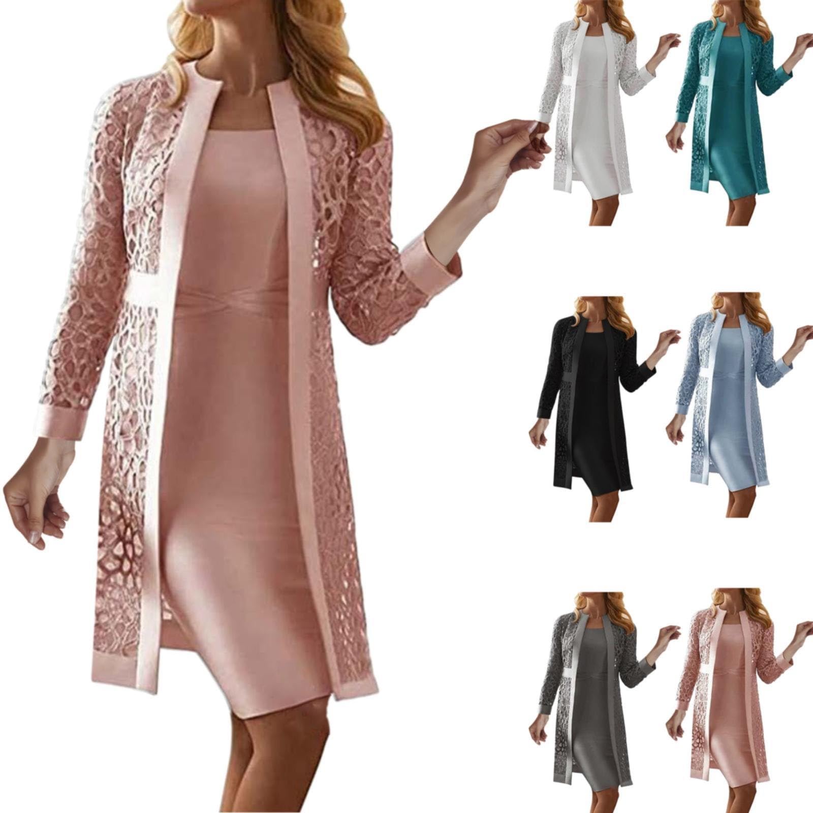 Strickjacke Damen Festlich Spitzen Jacke Damen Lang: Vorne Offen Cardigan Elegant Hochzeit Langarm Sommerjacke Einfarbig Dünn Strickjacken Perfekt mit Allerlei Cocktailkleid Abendkleid