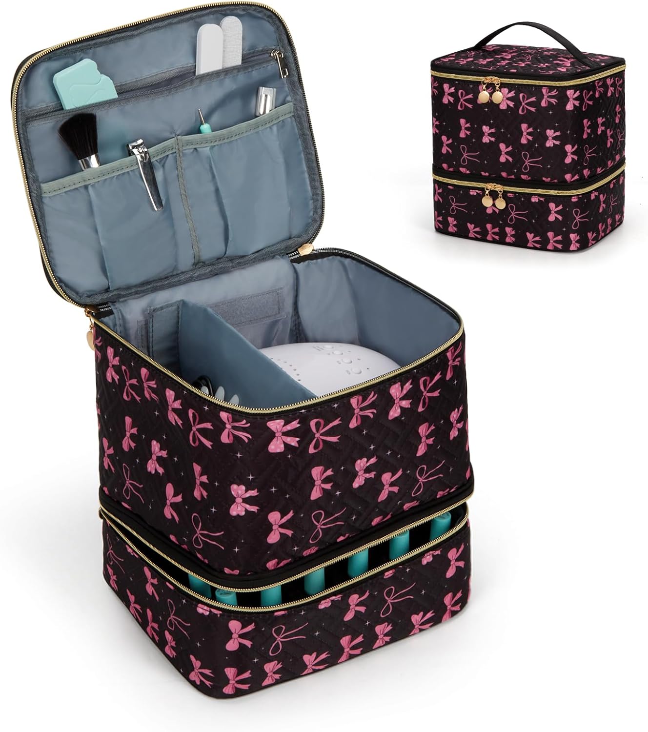 hibear Nail Supplies Organizer Nail Polish Storage Holds 30 BottlesNail Polish Storage Holds 30 Bottles Nail Kit Case Makeup Bag Vanity Case for Women (BOW)