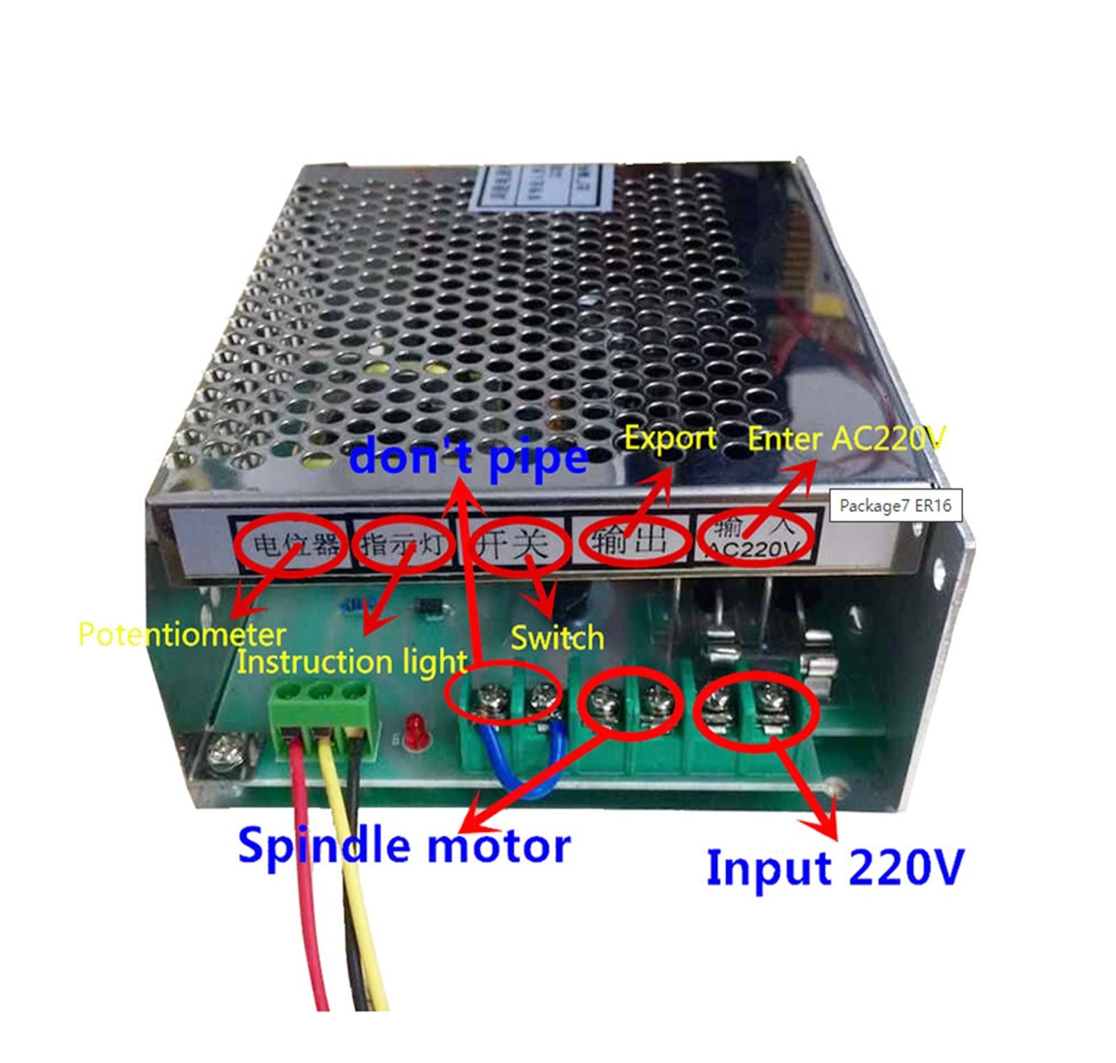 CNC Spindelmotor Set, 0,5 kW Klemmen Luftkühlte Luftkühlungsspindel ER11 Futter CNC 500W Spindelmotor + Stromversorgungsgeschwindigkeit Gouverneur, für Graviermaschine(Package 7)