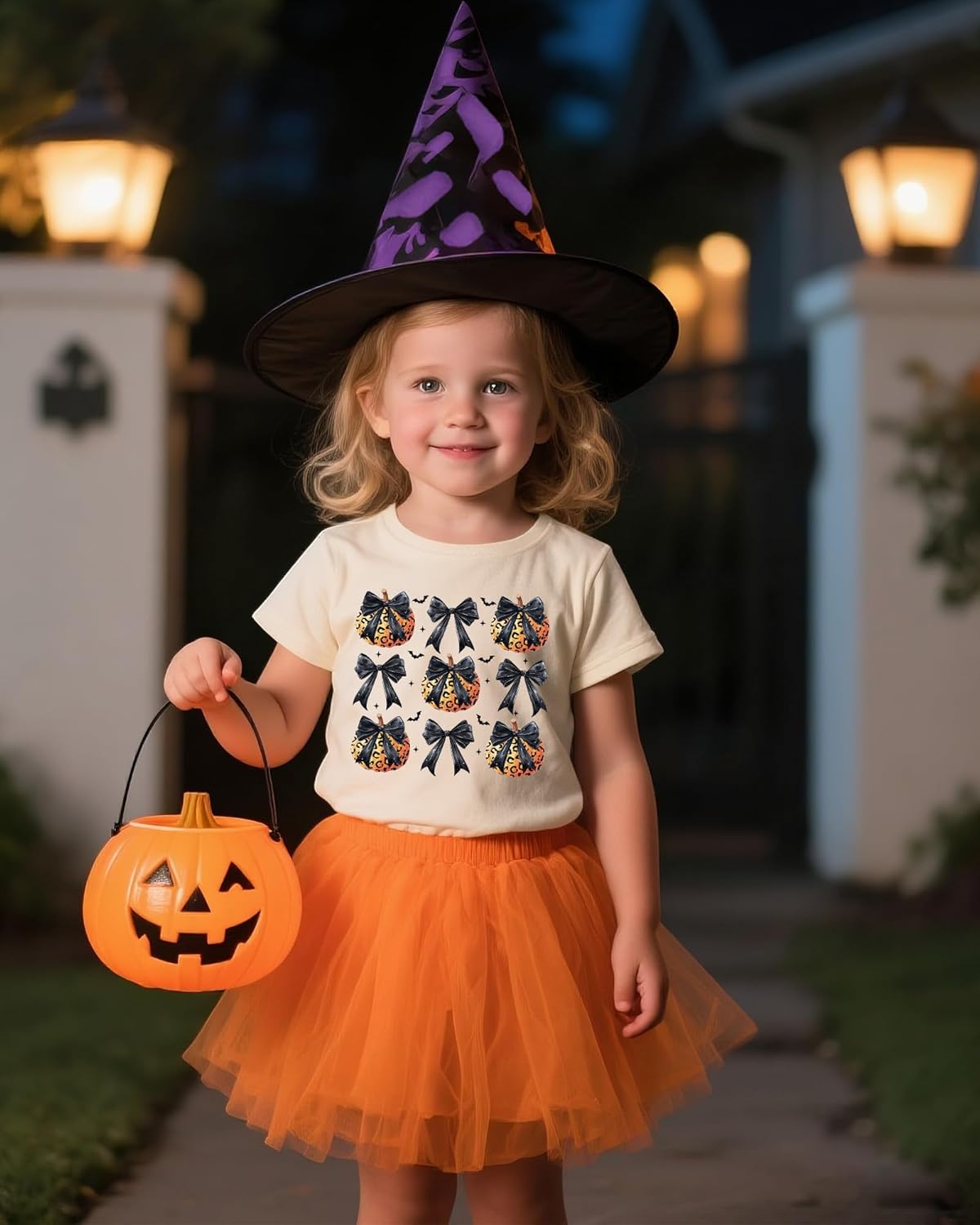 Girls Halloween Shirt Cute Pumpkins Ghost Cotton Short Sleeve Tees 2-12 Years - Image 2