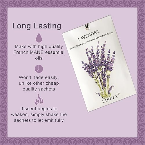 Miniatura 2 de LIFFLY Paquete de 14 sobres perfumados de lavanda para cajones y armarios, caja de regalo