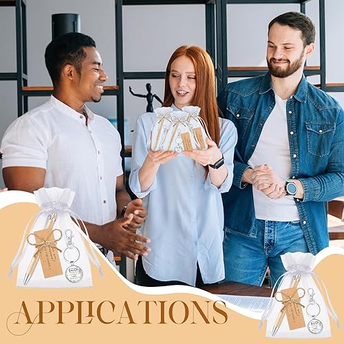 Miniatura 7 de Yeaqee Regalos de agradecimiento a los empleados, bolígrafos motivacionales de bambú a granel, llaveros inspiradores con bolsas de organza,