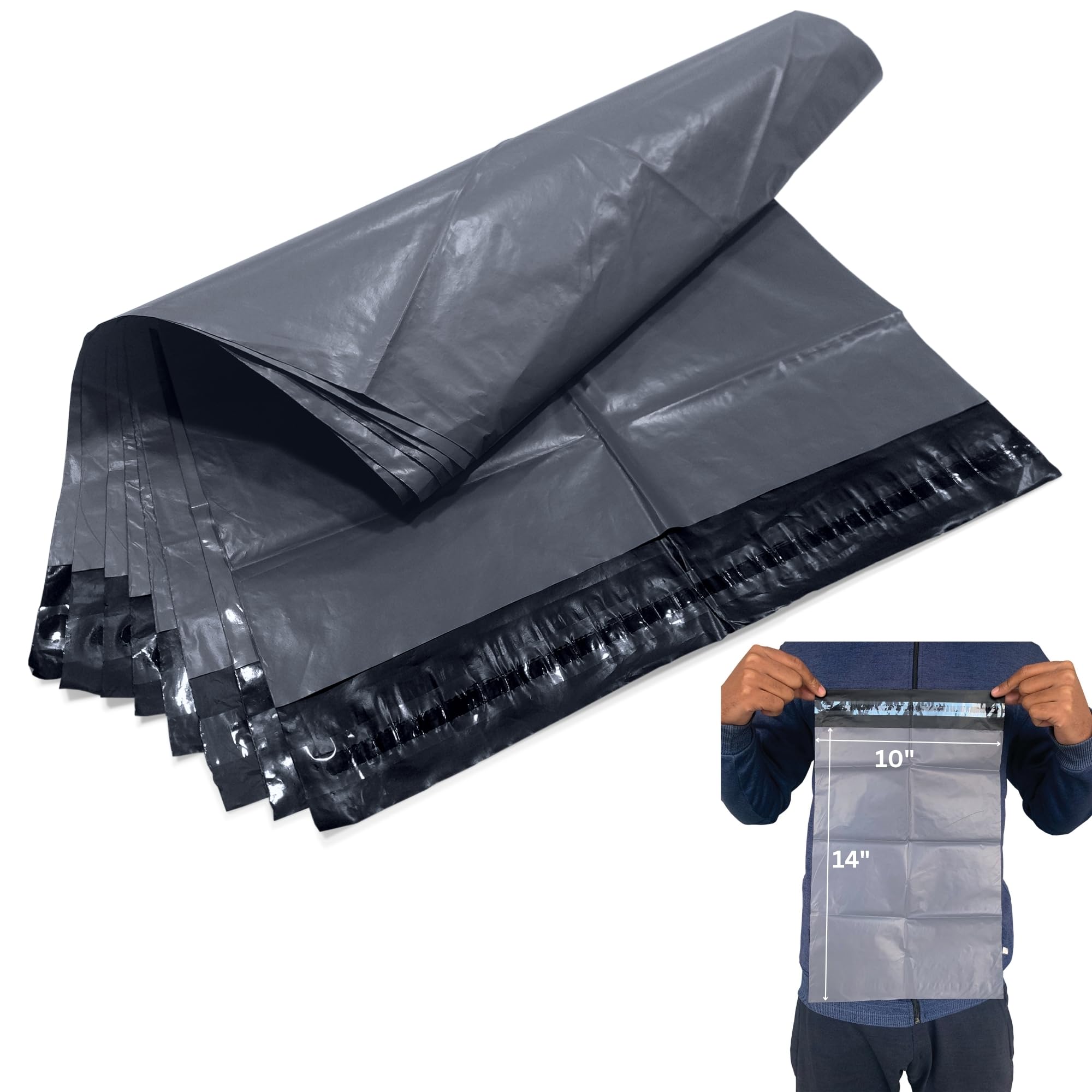 JeeJaan® 200 Grey Parcel Bags 10" x 14" - (254 x 356mm) Strong Self Adhesive Postage Bag | Waterproof and Tear-Proof Postal Delivery Bags
