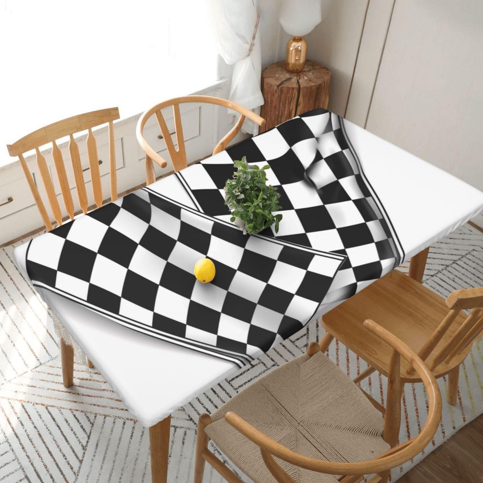 WPKJU Checkered Flags Race Flag Printed Tablecloths 5ft Rectangular Table Covers Washable Polyester Decorative Table Cloth for Dining Table Picnic Wedding