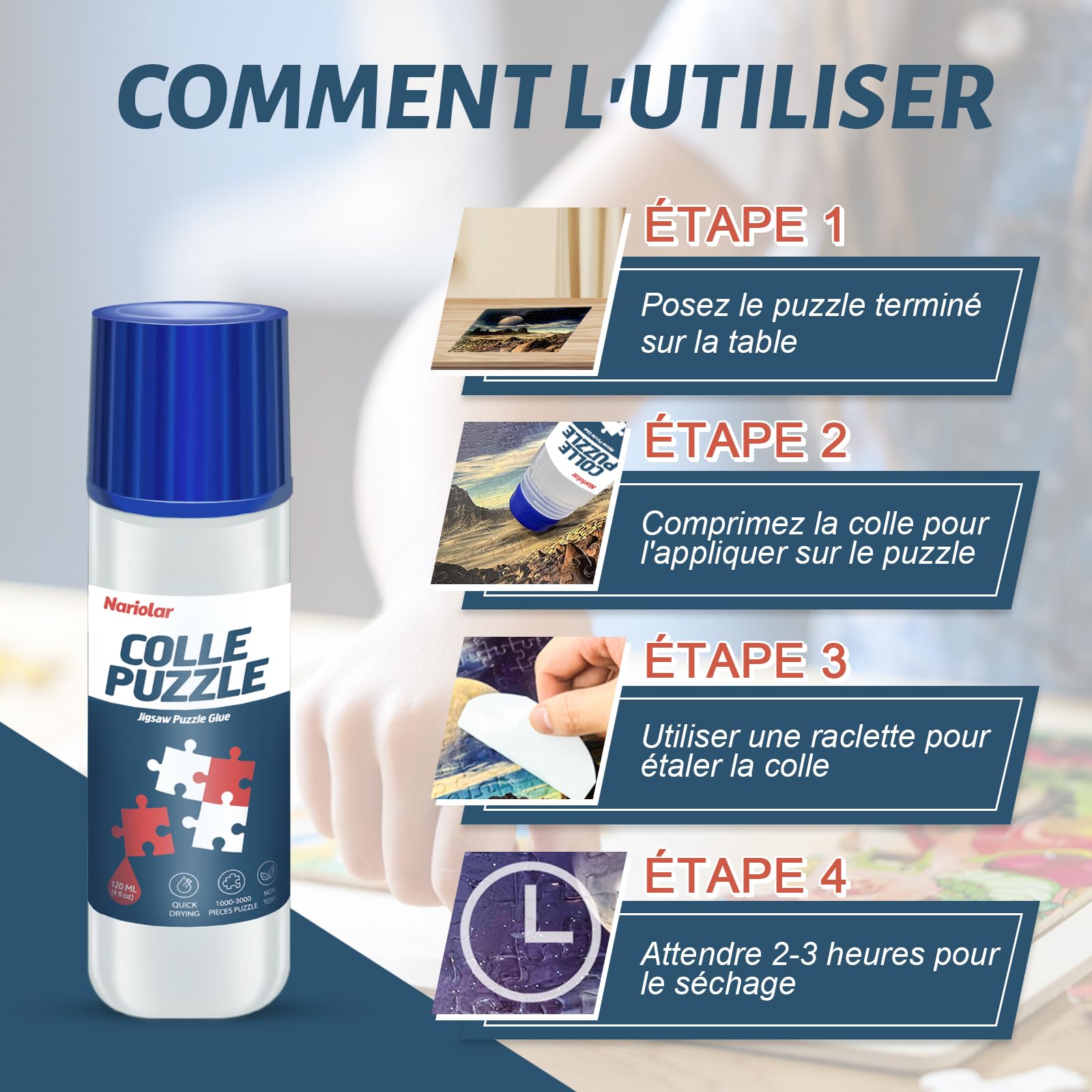 Nariolar Puzzlekleber 2x120ml - Transparenter Kleber Mit Applikator