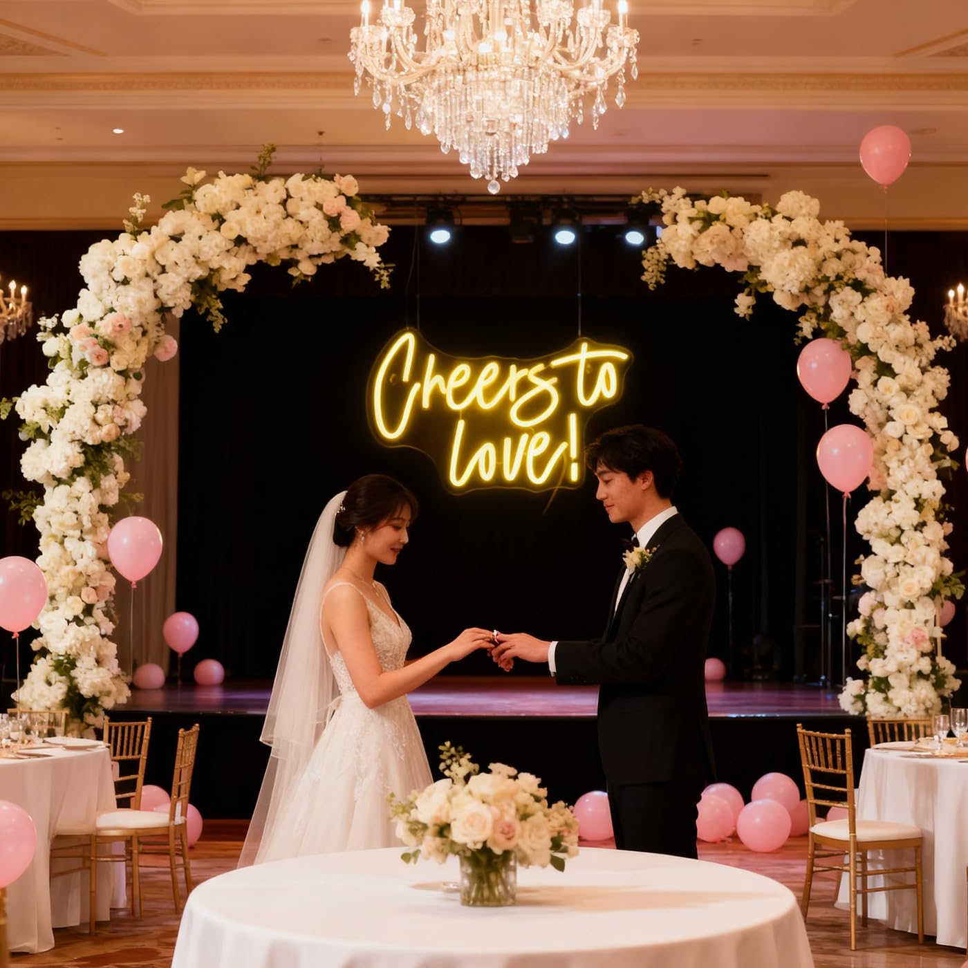 QiaoFei Insegna al neon con scritta "Cheers To Love", alimentata tramite USB, con interruttore dimmer, luci al neon per stanza, casa, bar, feste, finestre, soggiorno, decorazione da parete per