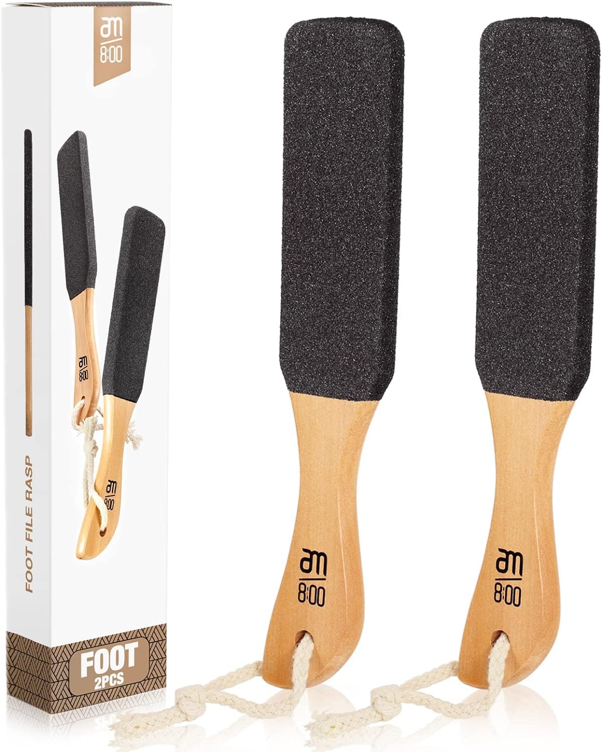 Pumice Stone Foot File 2-Pack Wooden Handle Foot Scrubber Callus Remover for Dry Rough Skin and Corns Pedicure