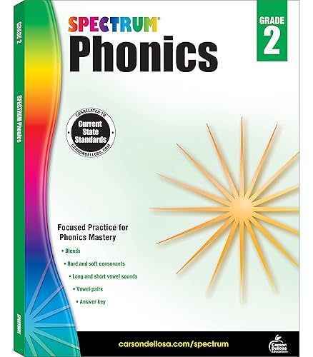 Spectrum Phonics Grade 2, Ages 7 to 8, Grade 2 Phonics Workbook, Blends, Consonants, Vowel Sounds and Pairs, Letters, Words, and Sentence Writing Practice - 160 Pages
